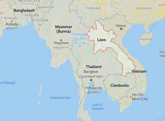 Map of South East Asia with Laos highlighted